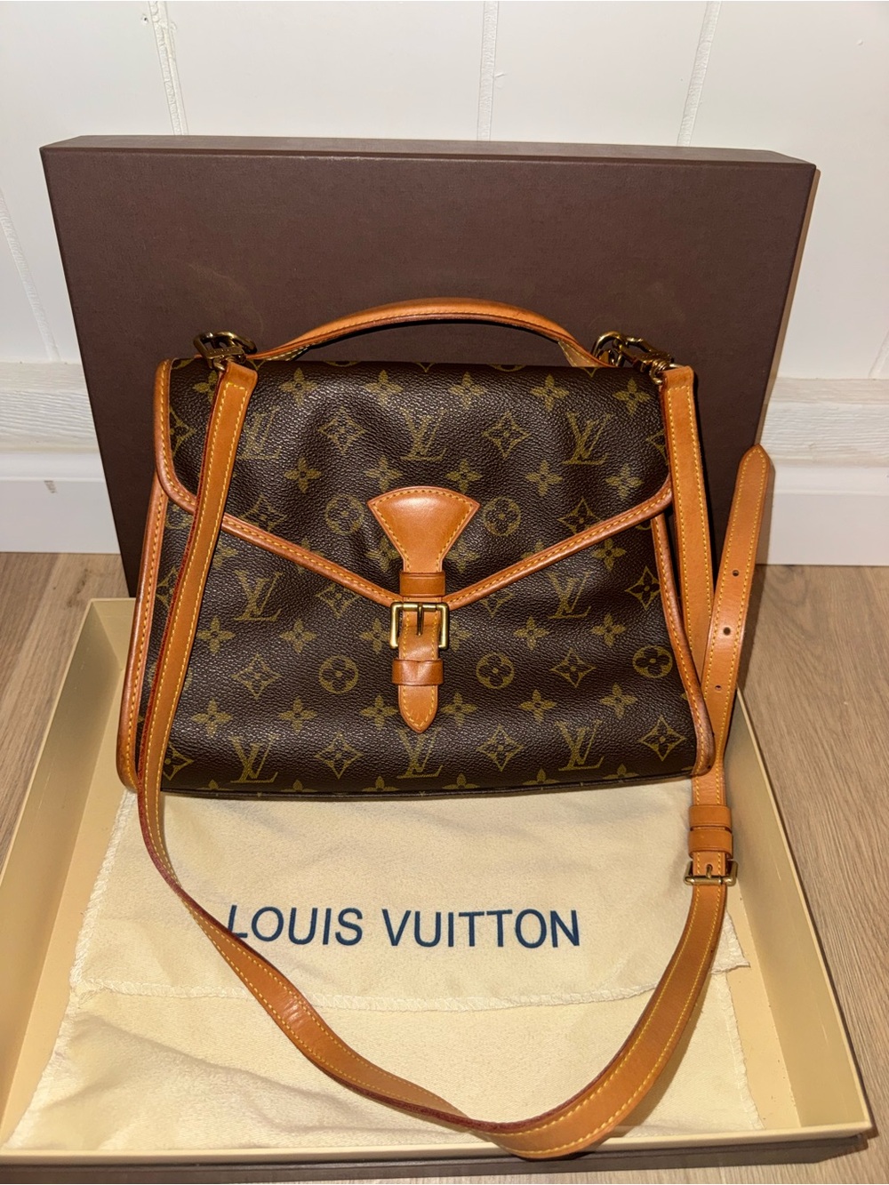 Louis Vuitton Monogram Satchel in Dark Brown with Tan Trim